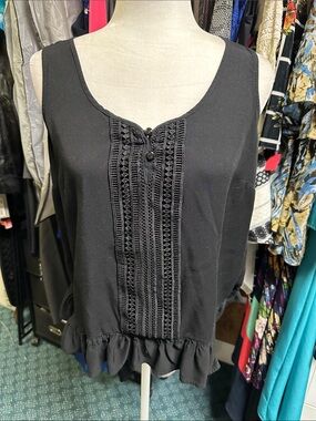 JustFab Black Ruffle-Hem Lace-Detail Sleeveless Camisole